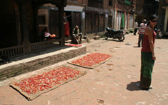 Secando las guindillas en Bhaktapur